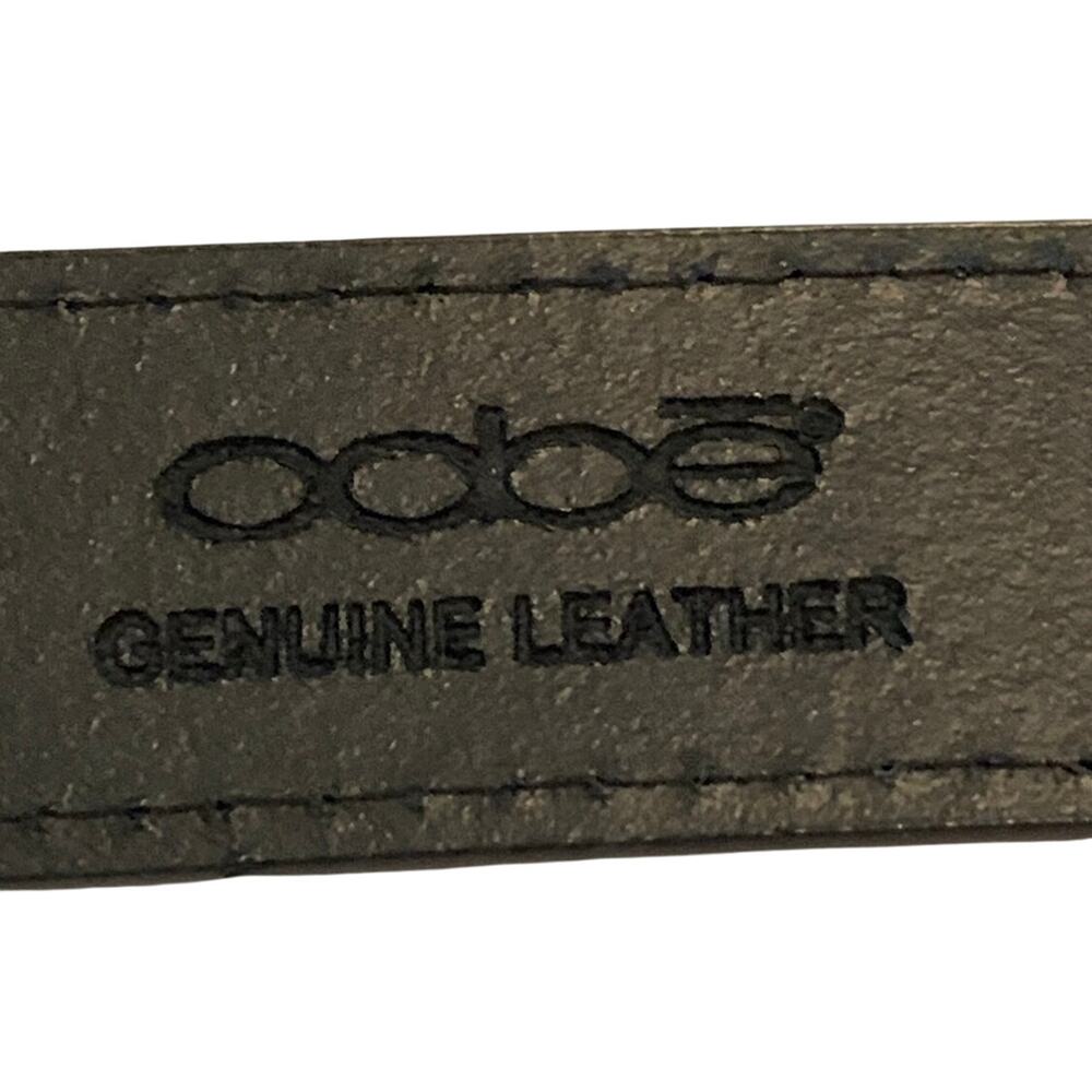 OOBE Men's Black Leather Belt Silver-Tone Buckle Size Medium Preppy Substantial - Picture 2 of 11